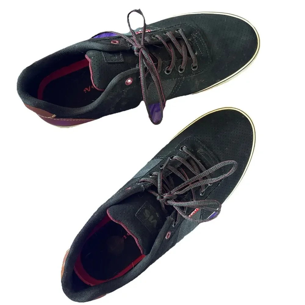 Levis Shoes Mens 12 Casual Sneakers Black Almond Toe Lace Up Logo Comfort‎
